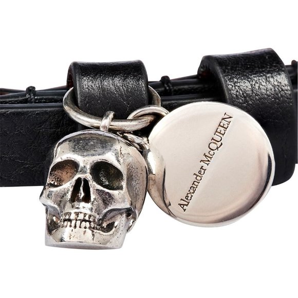 ALEXANDER McQUEEN 'Stud Single Wrap Skull Bracelet' Blk/Silver Made in ITALY NWT - Picture 5 of 16